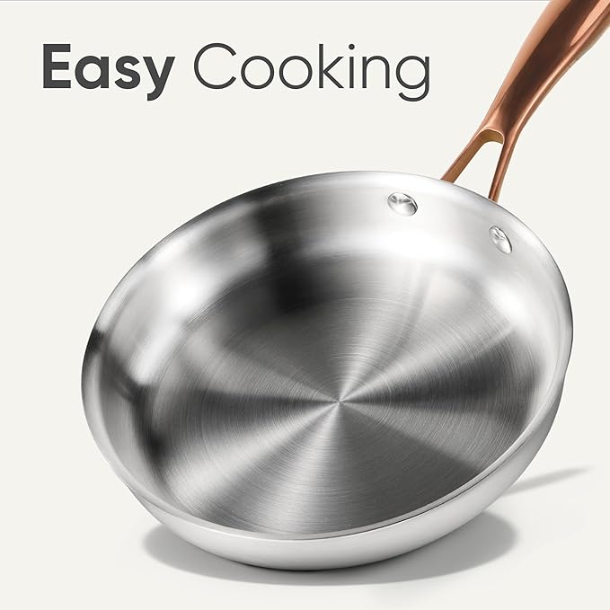 CAROTE 8"+10" Stainless Steel Frying Pan Set, Non-Toxic PTFE & PFOA Free Fry Pan & Omelet Pan, Oven Safe, Compatible with Induction, Ceramic, Gas Cooktops, Silver