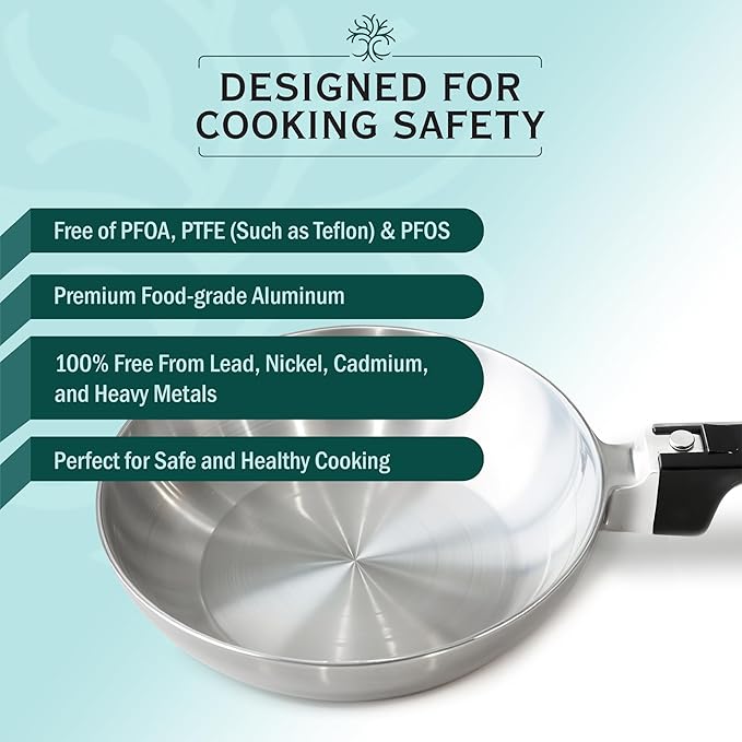 8-Inch Chef Skillet ??Quick & Even Heat Distribution ??Lightweight Cast Aluminum Frying Pan ??No Seasoning Required ??PFOA & PTFE Free ??Oven Safe Up to 350째F ??Classic Vintage Design