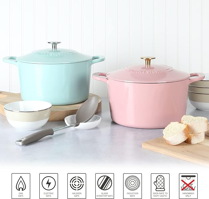 MARTHA STEWART Gatwick 7-Quart Enamel Cast Iron Dutch Oven ??Martha Blue ??Durable Heavy-Duty Dutch Oven for Slow Cooking, Braising & Baking