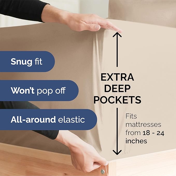 Extra Deep Pocket Full Sheets - 4 Piece Breathable & Cooling Bed Sheets - Hotel Luxury Bed Sheet Set - Soft, Wrinkle Free & Comfy - Easily Fits Extra Deep Mattresses - Deep Pocket Wheat Sheets Set