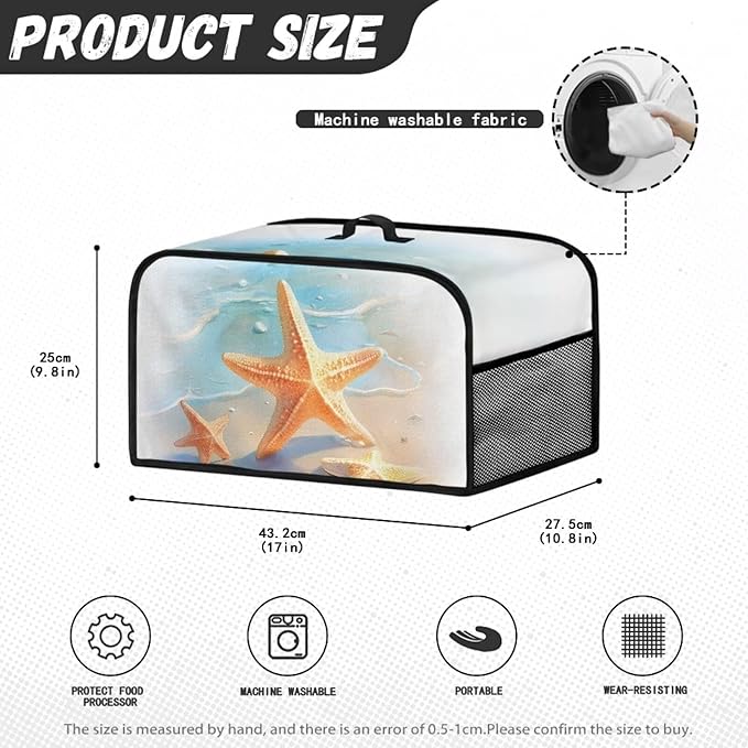 Appliance Cover Water-Proof Oval 6-8 Quart Covers for Slow Cooker Slow Cooker and Crock Pot, Dust Cover with Top Handle and Pockets Beach Starfish Print