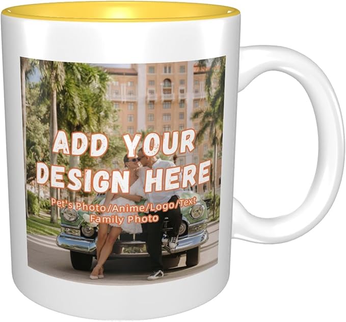 Custom Color Mugs with Partial or Full-Size Printing Customizable Photos and Text Coffee Mugs Creative Multicolor Designs Image (Partial, Yellow)