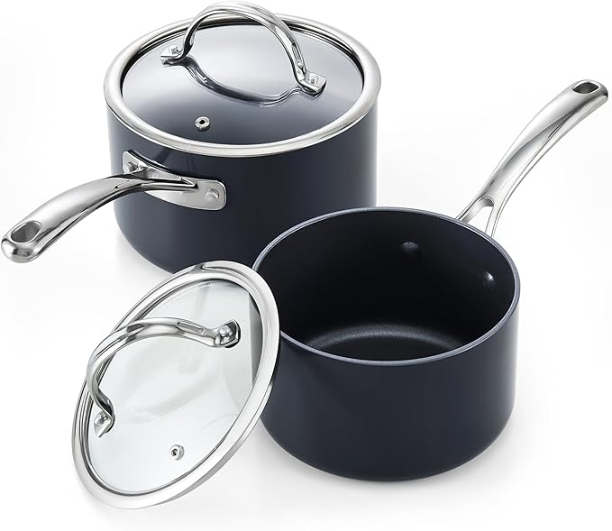 Cooks Standard Nonstick Sauce Pan Set, 2Qt & 3Qt Hard Anodized Saucepans with Lid Cooking Pots, Oven Safe, Easy to Clean, Black