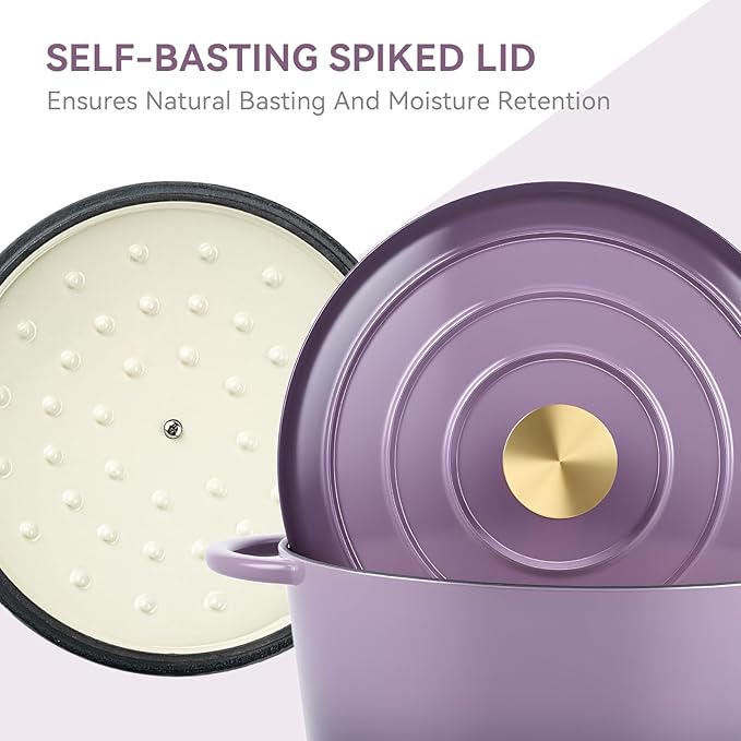 Miereirl 4.5 Quart Enameled Dutch Oven Pot with Lid, Cast Iron Dutch Oven with Dual Handles for Bread Baking, Cooking, Non-stick Enamel Coated Cookware, Purple