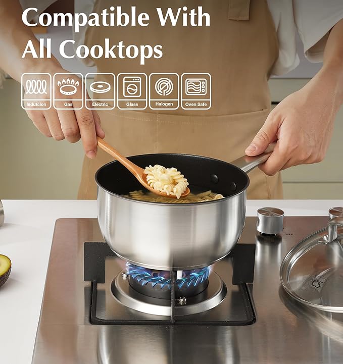KOCH SYSTEME CS Stainless Steel Pots and Pans Set, 10 Piece Stainless Steel Cookware Set with Nonstick Coating for Professional Cooking, Kitchen Cookware Sets, Induction Compatible Pots and Pans Set