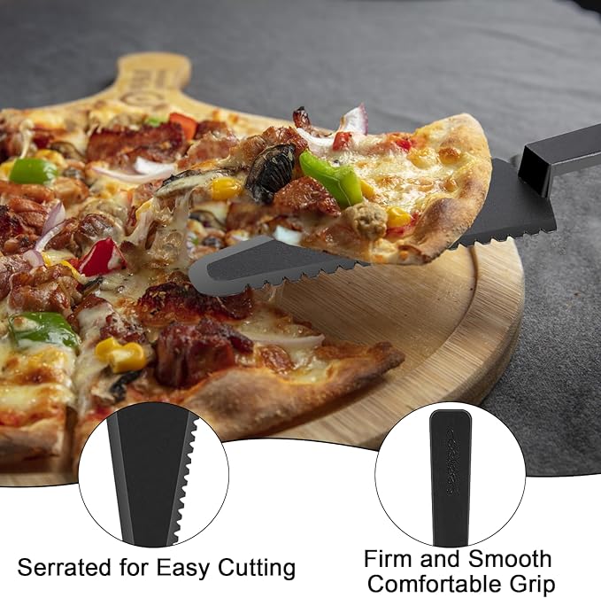 TINSKY 50Pcs Plastic Disposable Cake Cutter 9.1Inch Wedding Pie Server Plastic Spatula Cake Server Cutting Knives Pie Pizza Pastry Slicer Serving Utensils (Black)