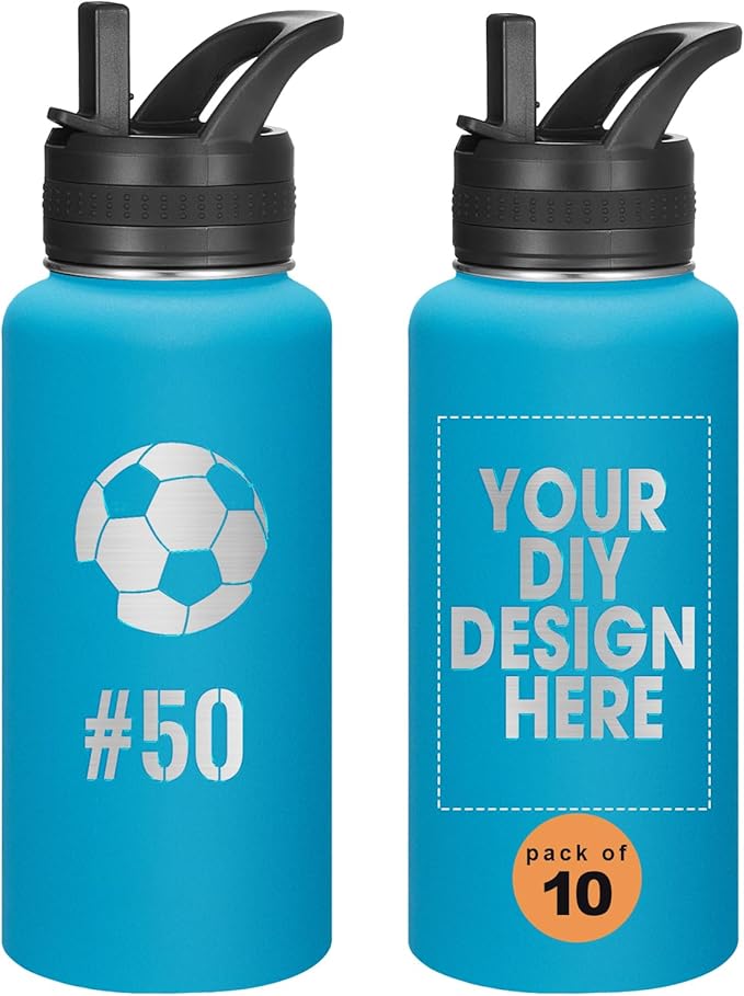 Personalized Laser Engraving Custom Water Bottle Print in USA 10 Pcs 32oz Double Wall Stainless Steel Leakproof Wide Mouth Cup with Flip Straw
