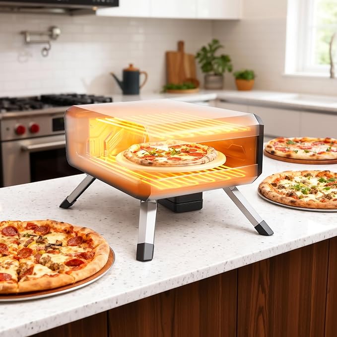 Pizza Oven, with 14" Pizza Stone and Legs,Automatic Rotation Function Outdoor Gas Pizza Ove, Carbon Steel Material,Maximum Temperature of 700째F, for Camping, Parties and Backyard Barbecues,Outdoor