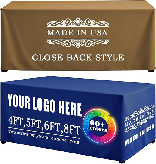 YOUYINYOU Shipping Next Day Custom Table Cloth with Logo Image Text 4/5/6/8/10FT for Business Tradeshow Events Company School Shop Other Important Events (10FT Closed Back)