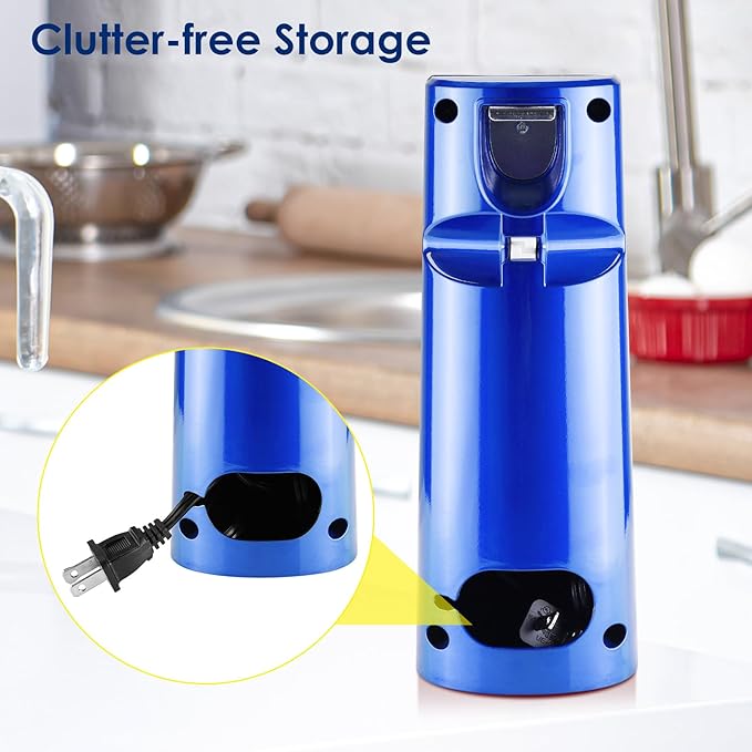 Davivy Electric Can Opener, One Touch Lid Opening, Removable Stainless Steel Cutter and 3-in-1 Design, with Sharpener and Bottle Opener (Blue)