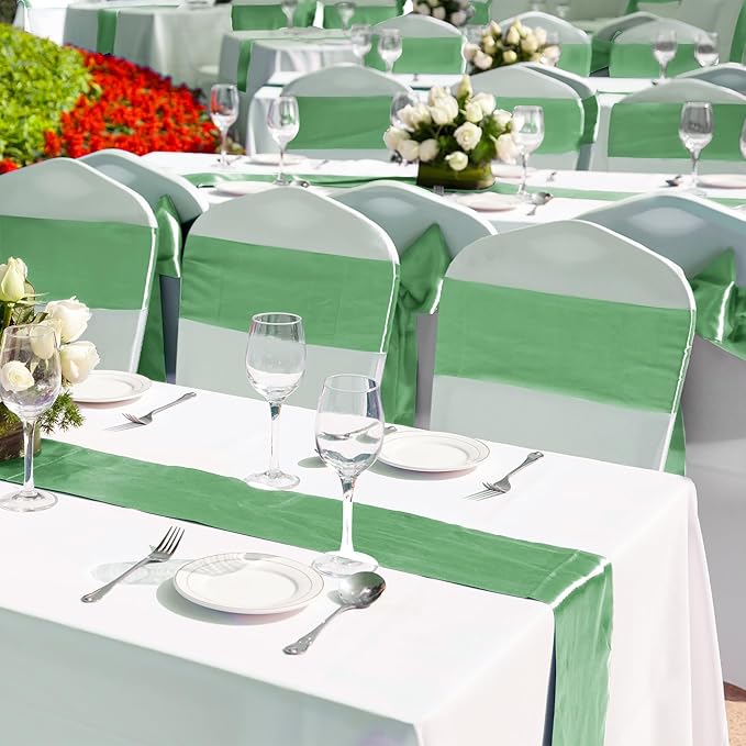 Aneco Satin Table Runner 12 x 108Inch Long Bright Silk and Smooth Fabric Party Table Runner for Wedding Banquet Party Decoration (Gradient Sage Green)
