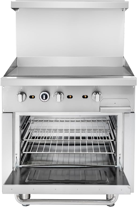 KoolMore 36 in. Commercial Natural Gas Oven with Full Griddle Top, Ceramic Coated Interior and Large Upper Shelf, 90000 BTU, CSA Listed in Stainless-Steel (KM-CRG36G-NG)