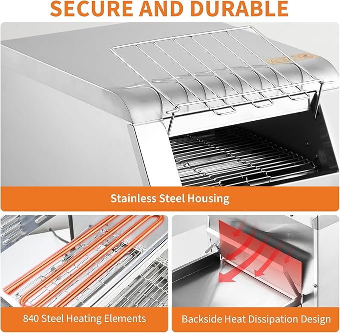 GarveeHome Commercial Conveyor Toaster, 150 Slices/H, 1300W 110v, 7 Temperature Settings, Commercial Toasters for Restaurant/Home, With Timer, for Bun Bagel Bread