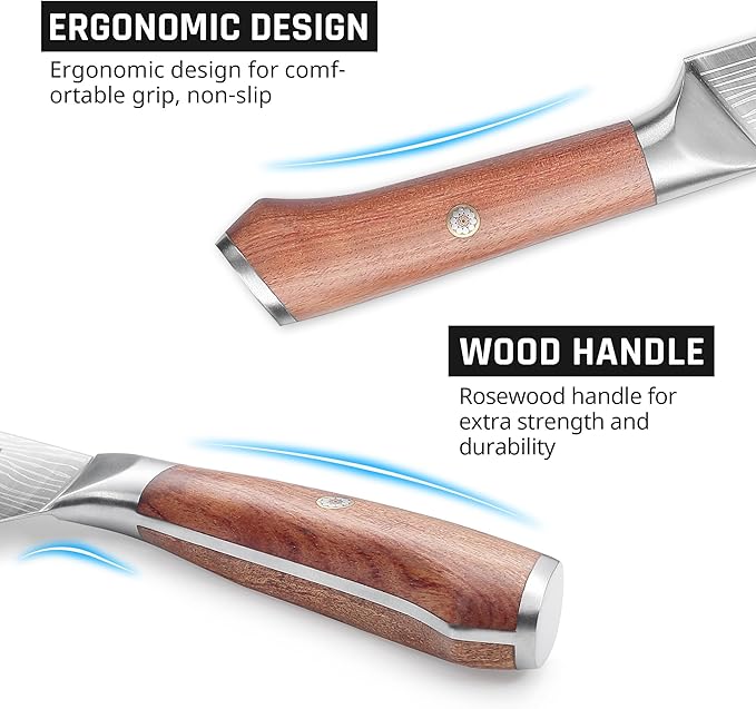 YOTSUBA Kitchen Knife Set, 8 PCS Knife Set with Block, High Carbon Stainless Steel Chef Knives Set, Sharp Knives Set for Kitchen, Japanese Knife Set with Ergonomic Rosewood Handle