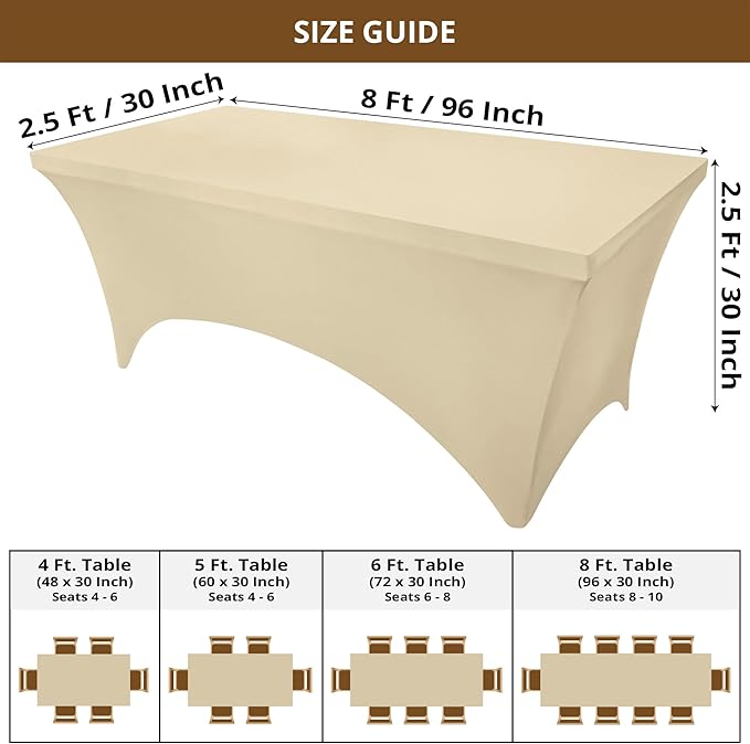 Utopia Kitchen Spandex Tablecloth 2 Pack [8FT, Champagne] Tight, Fitted, Washable and Wrinkle Resistant Stretch Table Cloth Rectangle Cover for Trade Show, Weddings & Parties [96Lx30Wx30H Inch]