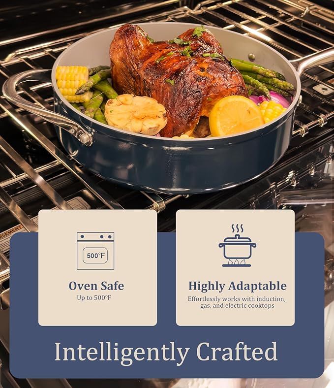Nonstick Ceramic Frying Pan 10" for All Cooktops, PTFE/PFOA/PFAS Free, Even Heat Distribution Oven Safe up to 500째F, Healthy Non Toxic Skillet w/ Ergonomic Stainless Steel Handle, Caribbean Blue