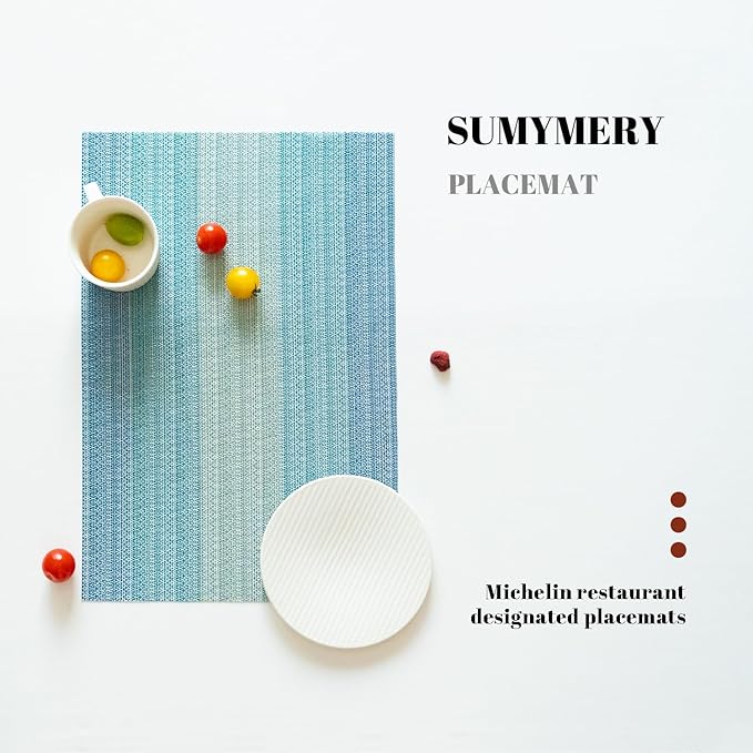 SUMYMERY Placemats Set of 4 Vinyl/Plastic Woven Place Mats for Kitchen Table Indoor/Outdoor Washable Placemat Wipeable Dining Table Mats (Ocean Geode,4)