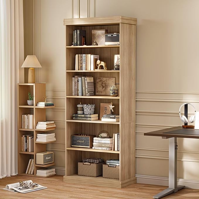 Vyre 70.8" Tall Brown Bookshelf, Farmhouse Modular Bookcase with 6-Tier Adjustable Shelves, Large Storage Cabinet for Home Office, Living Room, Set of 3