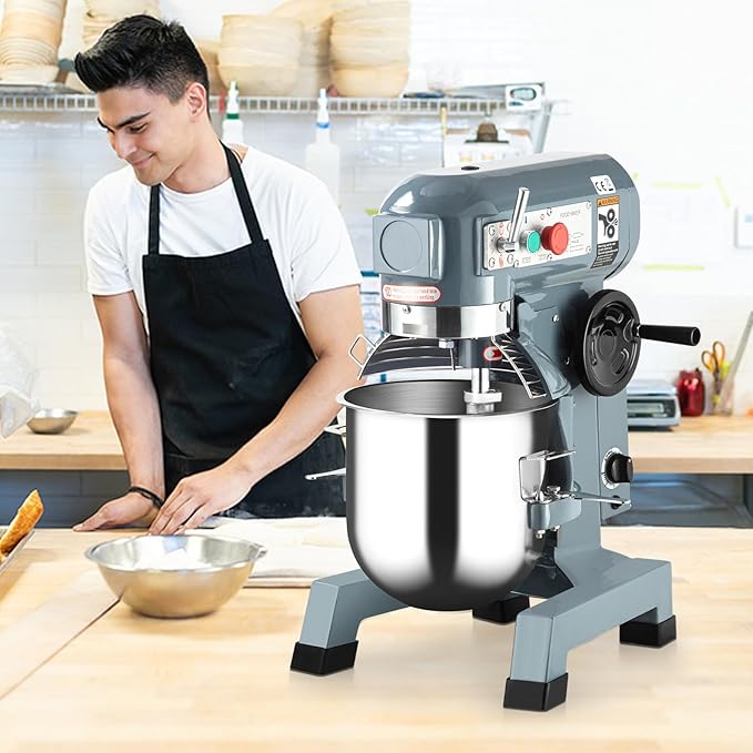 15Qt Commercial Stand Mixer, 600W Heavy-Duty Stainless Steel Stand Mixer with Timer, 3 Speeds & Attachments for Bakeries, Restaurants, Pizzerias