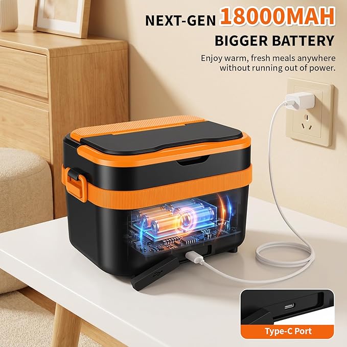 YAAHEIJA Cordless Electric Lunch Box for Adults, 18000mAh & 60W Fast Heating Food Warmer, 1.5L Leak-Proof Container, Adjustable Temp & Keep Warm for Office, Travel, Camping, Truck