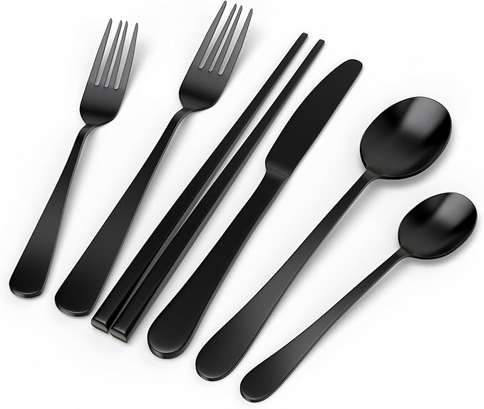 Upgraded 18/8 Stainless Steel 28-Piece Flatware Cutlery Set(Black)-Silverware set for 4-Luxurious Home Kitchen Dinnerware Sets-Great Kitchen Accessories-Perfect House Warming/Christmas Gift