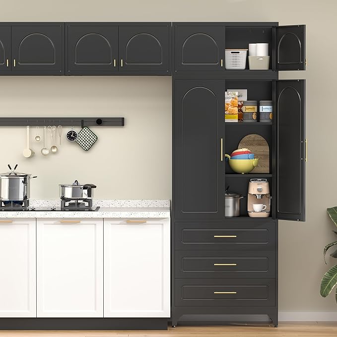 90??Tall Kitchen Pantry Cabinet,Storage Cabinet with Doors and Adjustable Shelves,Modern Kitchen Hutch Cabinets,Freestanding Cupboard for Livingroom Diningroom