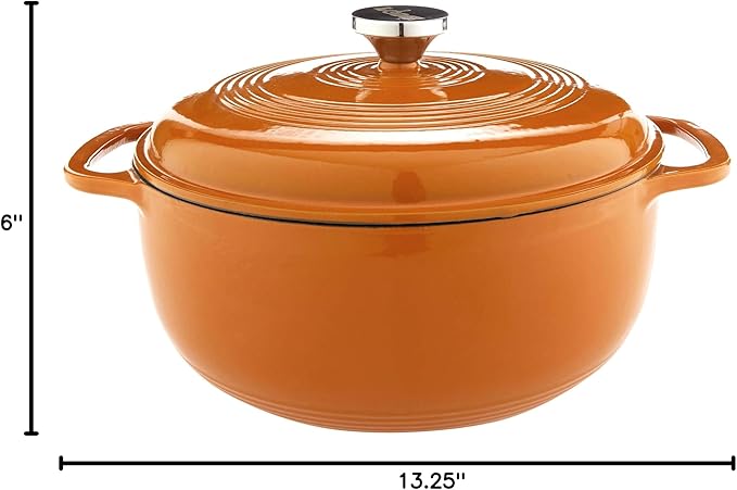 Lodge 6 Quart Enameled Cast Iron Dutch Oven with Lid ??Dual Handles ??Oven Safe up to 500째 F or on Stovetop - Use to Marinate, Cook, Bake, Refrigerate and Serve ??Apricot