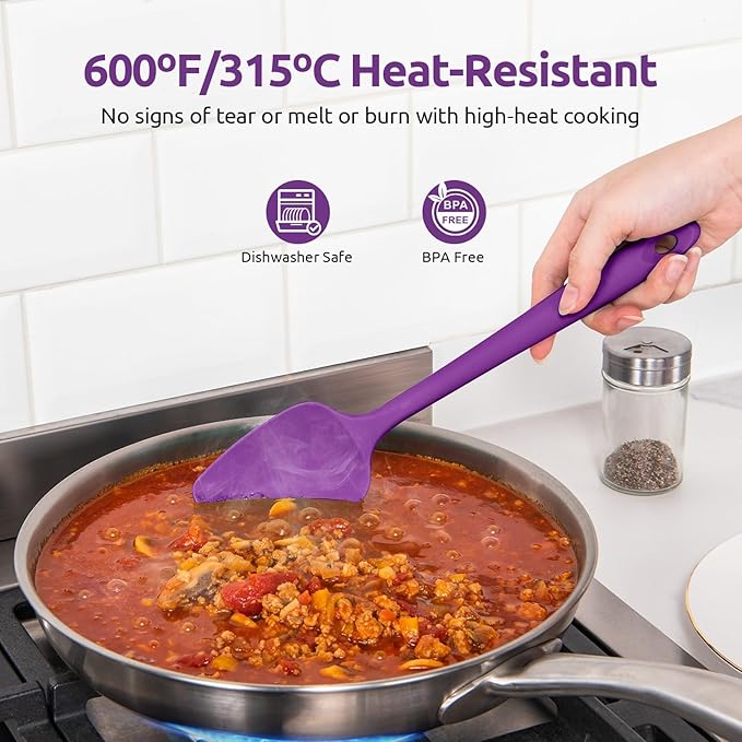 U-Taste 600쨘F Heat Resistant Silicone Spatulas: Flexible Food-Grade Silicon Baking Scraper, Kitchen Cooking Mixing Utensils with Upgraded Sturdy Handle Tip for Nonstick Cookware (4-Pc., Purple)