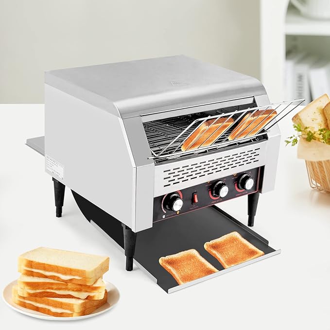 Heavy Duty Conveyor Toaster Oven Electric Bread Oven Industrial Toaster Commercial for Bun Bagel Bread Baked Food with 7 Speed and Front/Back Output Modes (450Slices/H)