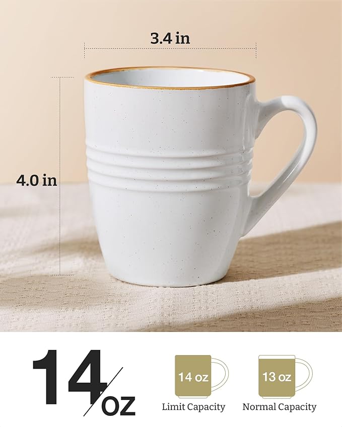 famiware Jupiter Coffee Mugs Set of 6, 14 OZ Coffee Mug, Microwave and Dishwasher Safe, Coffee Cups with Handle for Coffee, Tea, Cocoa, Milk, White