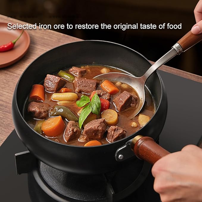 Carbon Steel Wok Pan, 10.2??Woks & Stir-Fry Pans with wooden Lid Cookwares, Nonstick Wok Flat Bottom Small Handmade Chinese Wok For for All Stoves