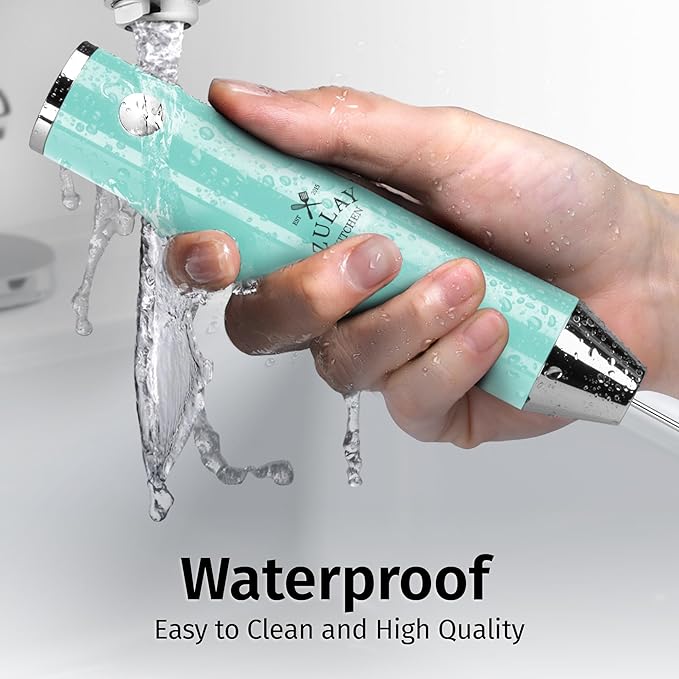 Zulay Kitchen Lux Electric Milk Frother Rechargeable Handheld - Powerful 2-Speed Motor, Waterproof, 2000mAh Battery - Drink Mixer for Latte, Cappuccino, Matcha & Protein Powder - Sky Blue
