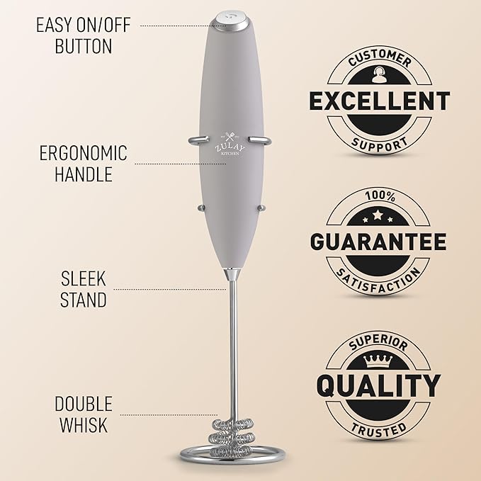Zulay Kitchen Patented Tornado Triple Whisk Milk Frother with 4 Duracell Batteries ??Handheld Foam Maker for Coffee, Lattes, Matcha & Hot Chocolate ??Rich, Creamy Froth in Seconds