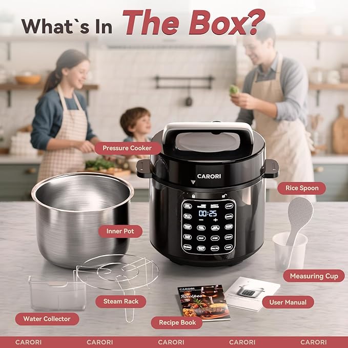 9-in-1 Electric Pressure Cooker 6 Qt, Stainless Steel Inner Pot, Programmable 12 Multi-Function Cooker with Safe Vent Design, Rice Cook, Slow Cook, Saut챕, Warmer & Sterilizer, Black