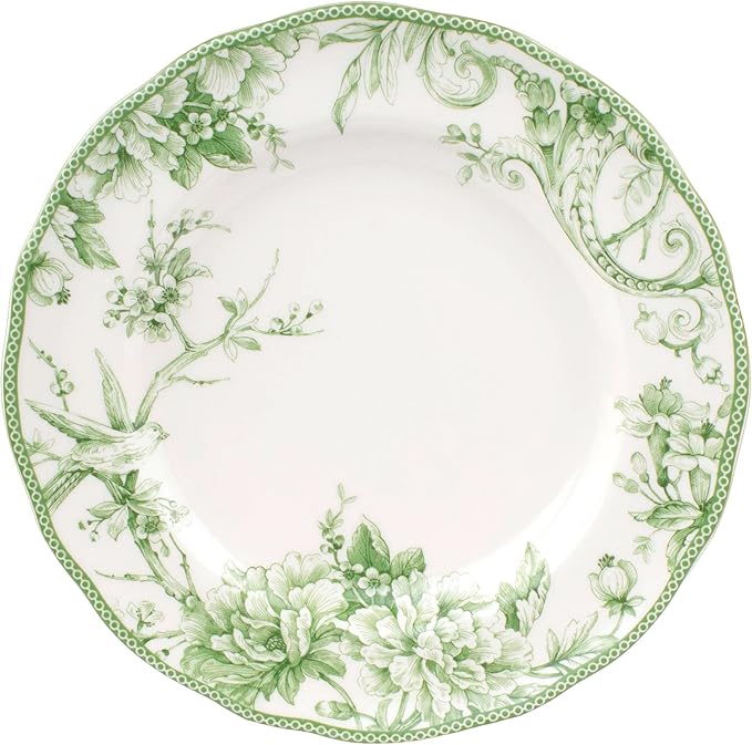 222 Fifth Adelaide Moss 16-Piece Porcelain Dinnerware Set ??Service for 4, Plates, Bowls & Mugs, Hand-Applied Decal, Microwave & Dishwasher Safe, for Everyday Dining & Entertainment