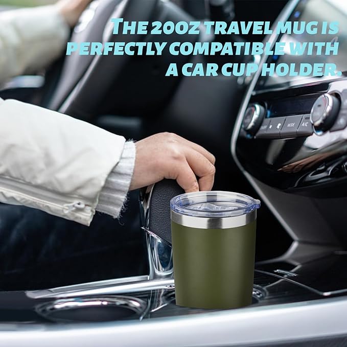 ATIKZHE 20oz Tumbler with Straw and Brush, Stainless Steel Vacuum Insulated tumbler, Double Wall Insulated Coffee Tumbler for Outdoor, Home, Travel,Office (Army Green,4pcs)