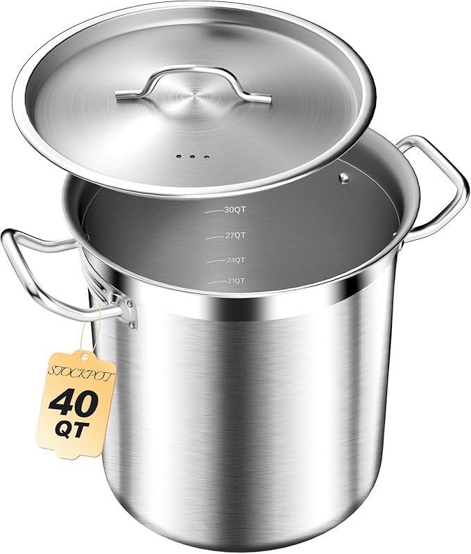 Large Stock Pot with Lid ??Professional Stainless Steel Stockpot 40 Quart ??Heavy Duty Cooking Pot for Catering, Soup, and Seafood Boil ??Compatible with Most Cooktops