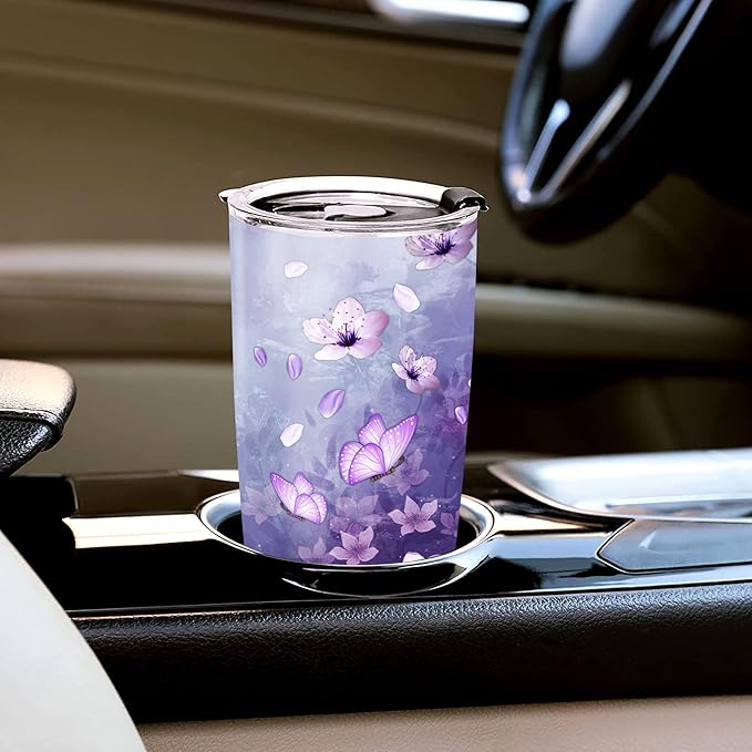 WAZONE Personalized Flower Tropical Insulated Tumbler Cup Custom Name Butterfly Purple Stainless Steel Travel Mug 20oz 30oz Mothers Day Birthday Christmas Gift For Women Girls Floral Lovers