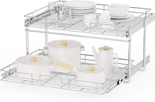 ROOMTEC Individual Pull Out Cabinet Organizer (31쩍" W x 21쩍" D), 2 Tier Spice Rack Organizer for Cabinet, Slide Out Drawer Pantry Shelf Organization and Storage for Kitchen Bathroom