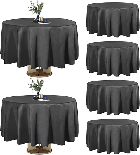 Easy-Going 6 Pack Black Tablecloths 90 Inch-Round for 6 Ft Round Table, Washable Polyester Waterproof Stain Resistant Table Cloth, Decorative Table Cover for Kitchen, Dining Tables, Events