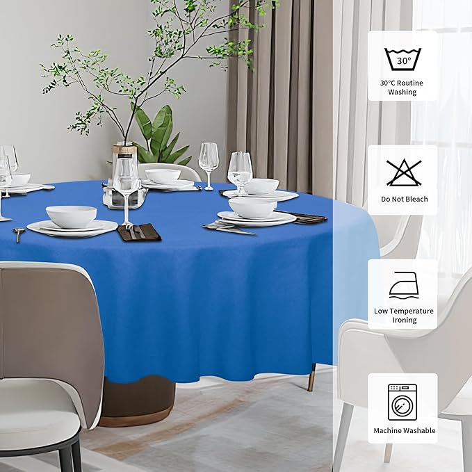 Easy-Going Faux Linen Waterproof Spill-Proof Tablecloth Stain Resistant Round Table Cloth Wrinkle Free Decorative Fabric for Kitchen, Dining, Party, Weddings, Restaurants (60 in-Round, Royal Blue)