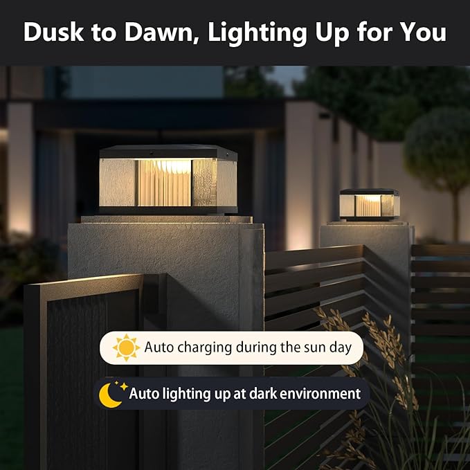 Landscape Solar Post Light, Outdoor Modern Stylish Luxury IP65 Waterproof Column Lamp for Fence Deck Pillar Cap Patio Garden Decoration with 4 Different Lighting Color
