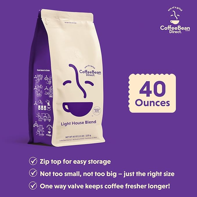 Coffee Bean Direct Light House Blend, Whole Bean Coffee, Light Roast, 2.5 Pound Bag (Pack of 1)