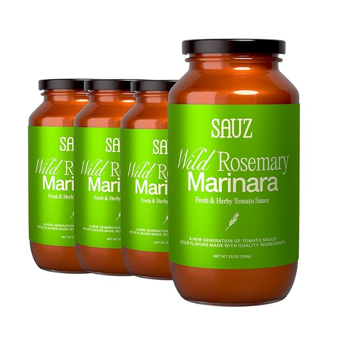 Sauz | Wild Rosemary Marinara Sauce, 25 Oz Jar (4-Pack), Gluten-Free, Non-GMO, Bold Flavor, Multi-Use Made with Clean Ingredients ??Small Batch Tomato Sauce