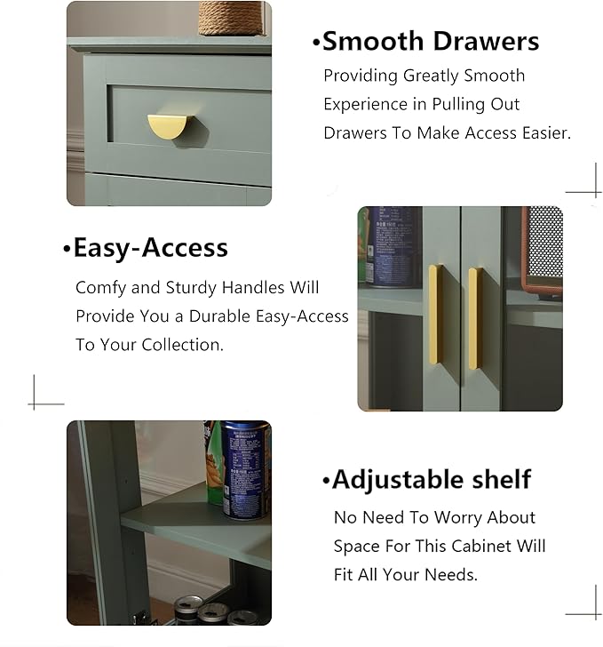 31.5'' Small Buffet Cabinet with Glass Doors,Small Coffee Bar Cabinet with Storage,Modern Sideboard Buffet with Adjustable Shelf and a Drawer,for Kitchen and Living Room,Green