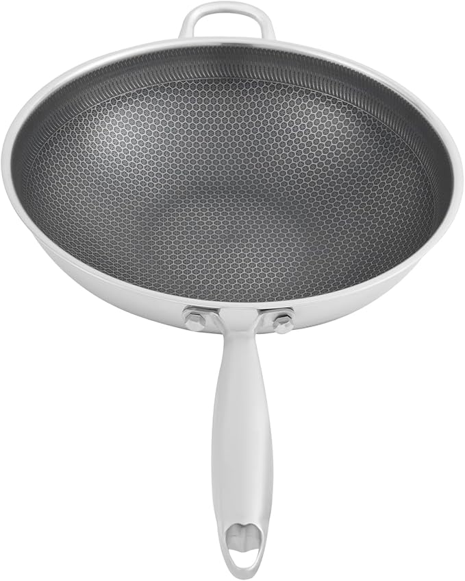 14 Inch Wok Pan with lid, Food-Grade Stainless Steel Woks & Stir-fry Pans Nonstick, Dishwasher and Oven Safe, Cooking Pan Compatible with Gas & Induction Cooker