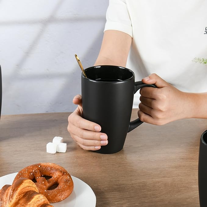 20oz Extra Large Ceramic Tall Coffee Mugs Set for Coffee Tea Hot Cocoa set of 4 Dishwasher & Microwave Safe (Matte black)