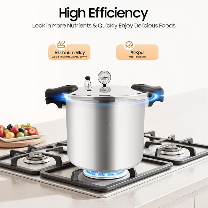Pressure Canner Cooker, 23 Quart Large Capacity Aluminium Thickened Explosion-proof Electric Pressure Canner Commercial Manual Canning Cookware w/Gauge Release Valve for Gas, Electric