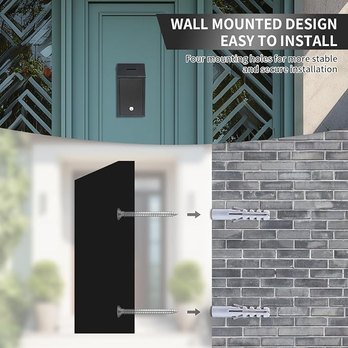 Metal Suggestion Box Cash Box Wall-Mounted & Tabletop With Lock slot for Fundraising Comment Voting Prayer Money Drop Donation for Home Office Outdoor 10.62횞5.51횞2.36"