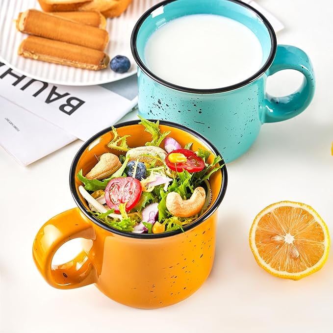 bestone Coffee Mugs Set of 4竊?6 oz Large Ceramic with Handles,Coffee,Salad,Noodles etc Cups for Cereal Latte,Vibrant Colors (Vibrant 6, 16-oz)